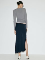 Mango Blue Tie Waist Maxi Skirt With Side Slit Detail - Image 2 of 7