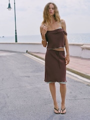 Mango Brown Tie Waist Double Layered Midi Skirt - Image 1 of 6