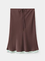Mango Brown Tie Waist Double Layered Midi Skirt - Image 4 of 6