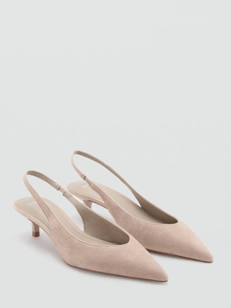 Mango Brown Suede Sling Back Kitten Heels - Image 1 of 4