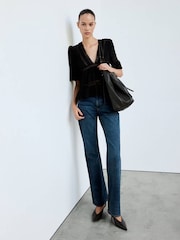 Mango Black V-Neck Flute Sleeve Blouse - Image 1 of 6