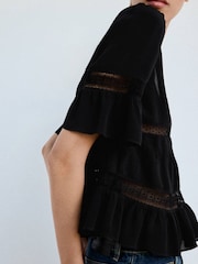 Mango Black V-Neck Flute Sleeve Blouse - Image 3 of 6