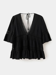 Mango Black V-Neck Flute Sleeve Blouse - Image 4 of 6