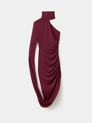 Mango Red One Shoulder Ruched Midi Dress - Image 5 of 7