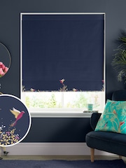 Sara Miller Navy 100% Cotton Hummingbird Border Made to Measure Roman Blind - Image 1 of 5