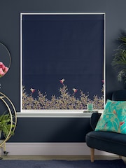 Sara Miller Navy 100% Cotton Hummingbird Border Made to Measure Roman Blind - Image 4 of 5