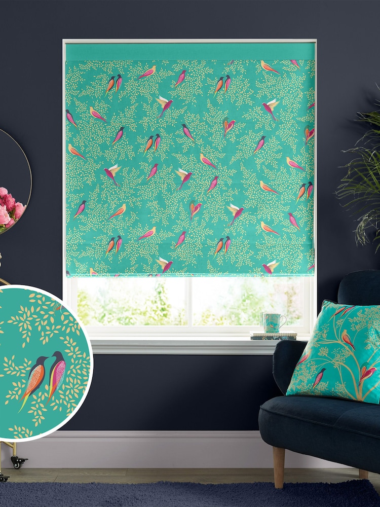 Sara Miller Green 100% Cotton Birds Made to Measure Roman Blind - Image 1 of 6