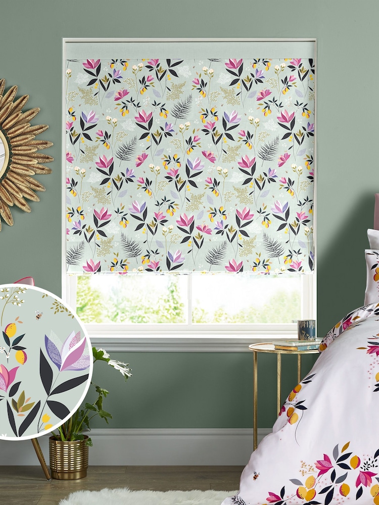 Sara Miller Duck Egg 100% Cotton Orchard Floral Made to Measure Roman Blind - Image 1 of 6