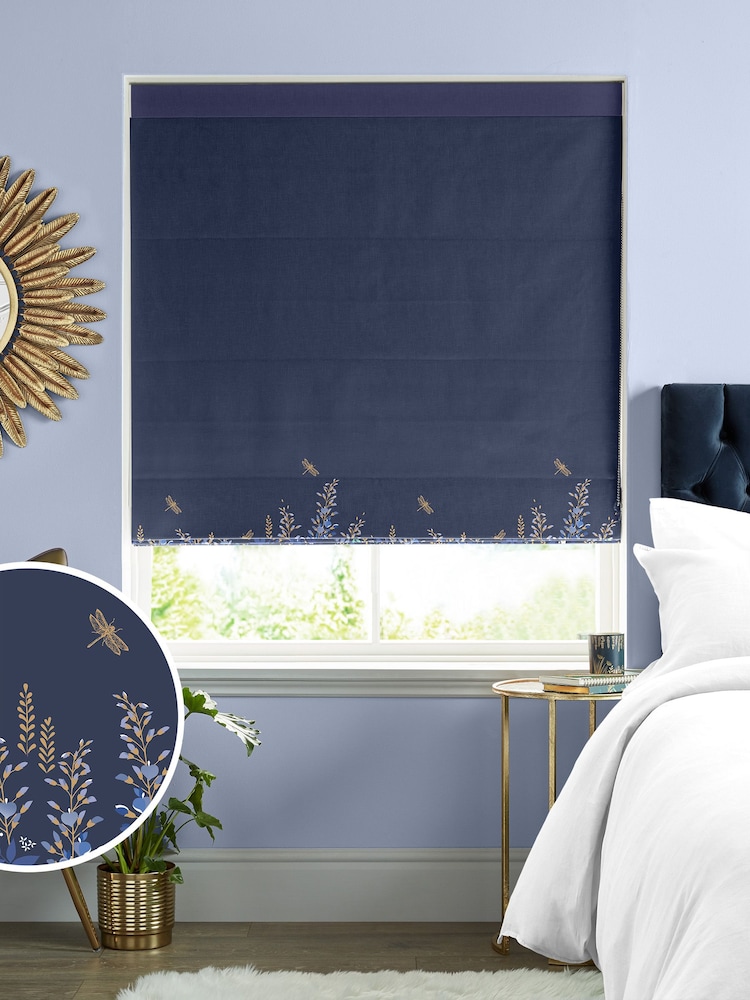 Sara Miller Navy 100% Cotton Wisteria Made to Measure Roman Blind - Image 1 of 5