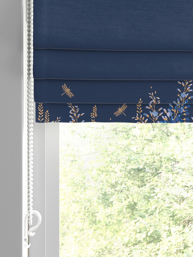 Sara Miller Navy 100% Cotton Wisteria Made to Measure Roman Blind - Image 2 of 5