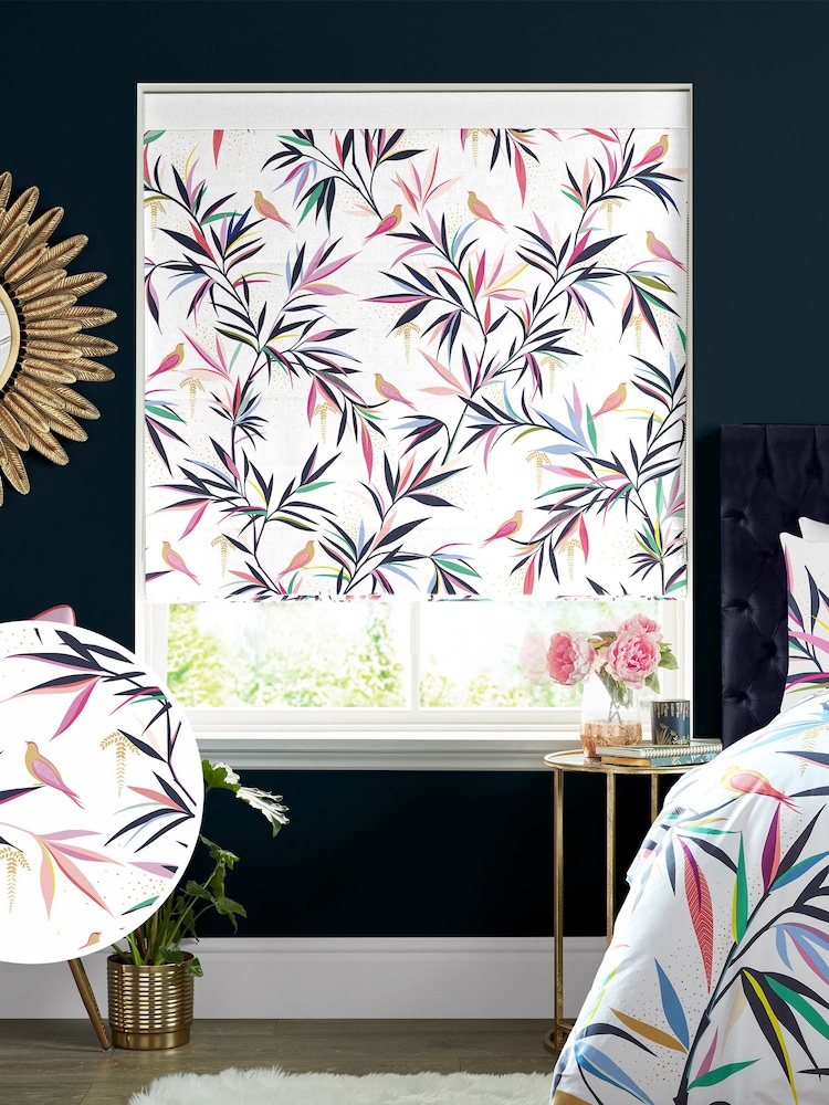 Sara Miller White 100% Cotton Bamboo Made to Measure Roman Blind - Image 1 of 6