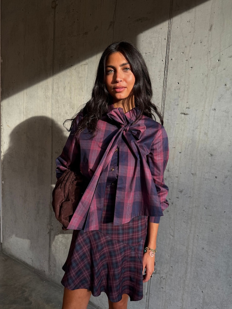 Never Fully Dressed Red Check Pussy Bow Shirt - Image 1 of 5