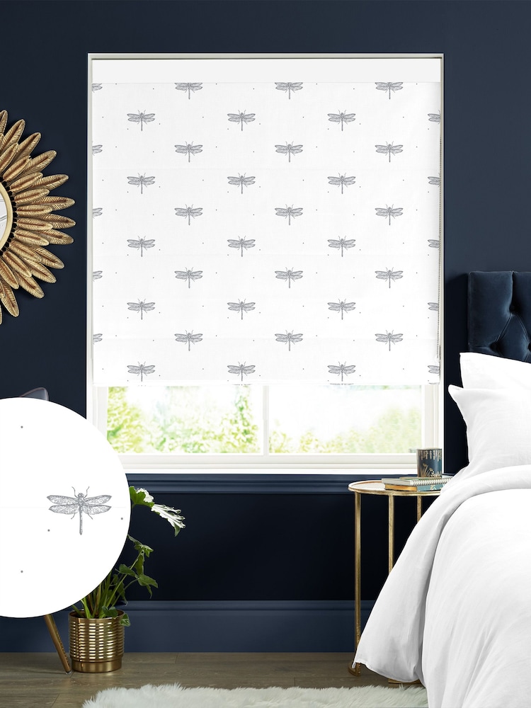 Sara Miller White 100% Cotton Dragonfly Made to Measure Roman Blind - Image 1 of 6