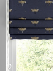 Sara Miller Navy 100% Cotton Dragonfly Made to Measure Roman Blind - Image 2 of 6
