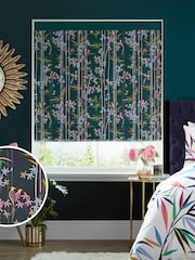 Sara Miller Dark Green 100% Cotton Linear Made to Measure Roman Blind - Image 1 of 5