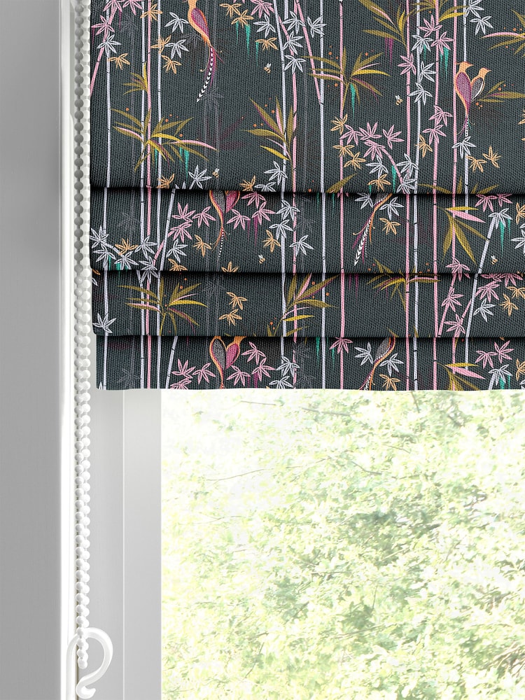 Sara Miller Dark Green 100% Cotton Linear Made to Measure Roman Blind - Image 2 of 5