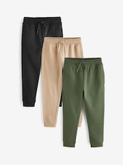 Khaki Green/Tan Brown/Black Slim Fit Joggers 3 Pack (3-16yrs) - Image 1 of 3