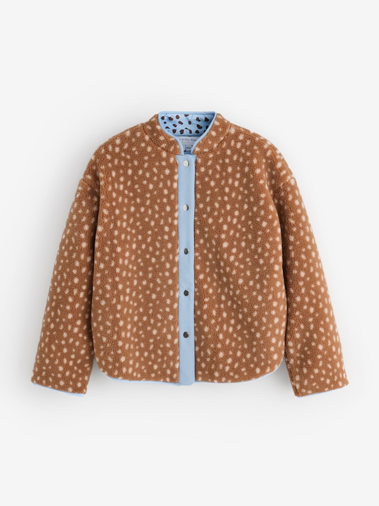 Never Fully Dressed Brown Deer Print Borg Jacket - Image 1 of 1 Never Fully Dressed Brown Deer Print Borg Jacket - Image 1 of 1