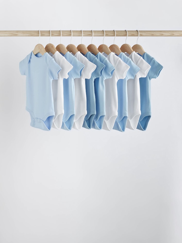 Blue 10 Pack Plain Baby Bodysuits - Image 1 of 6