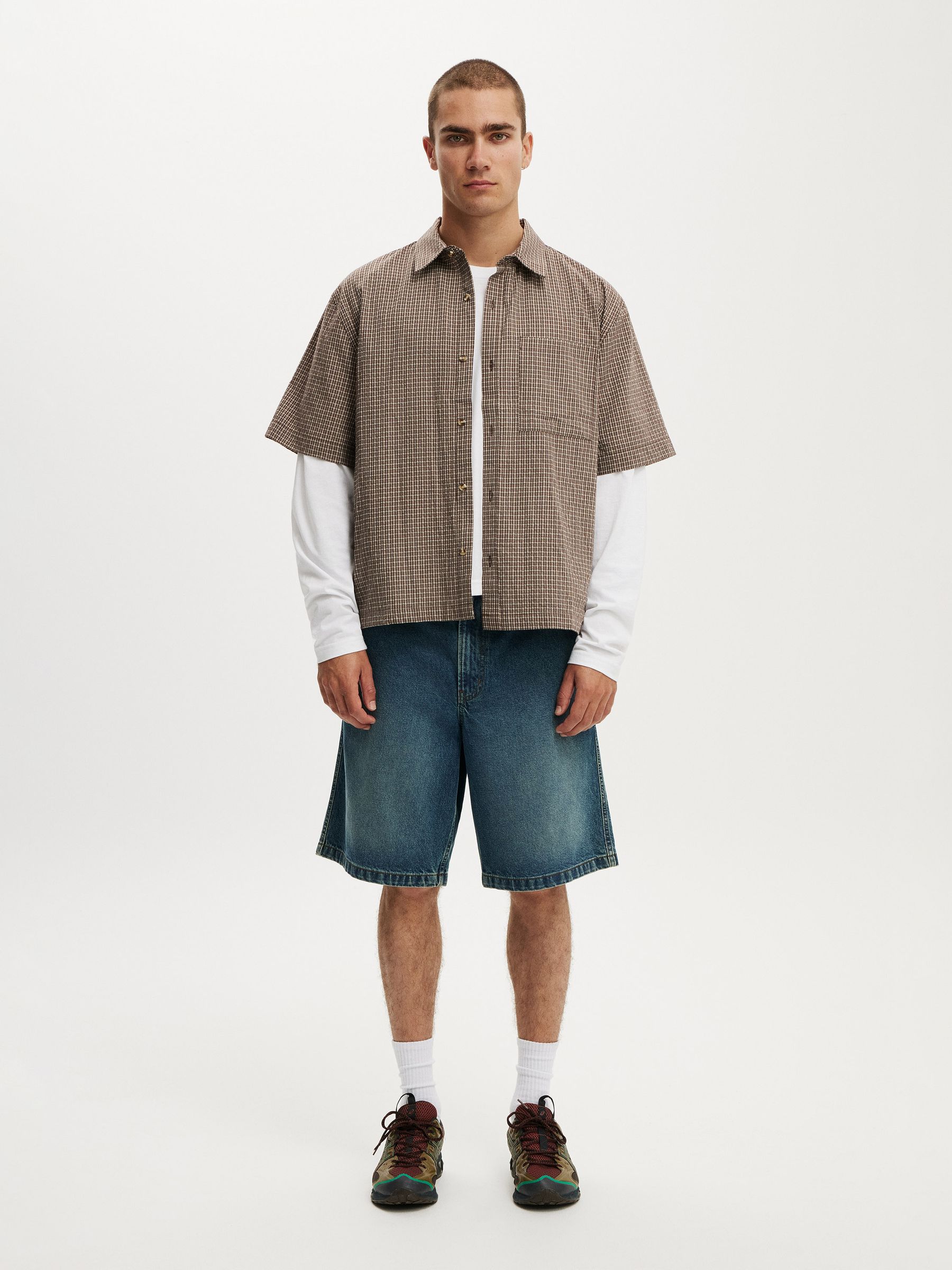 Buy Cotton On Choc Mini Check Darcy Short Sleeve Shirt from Next USA