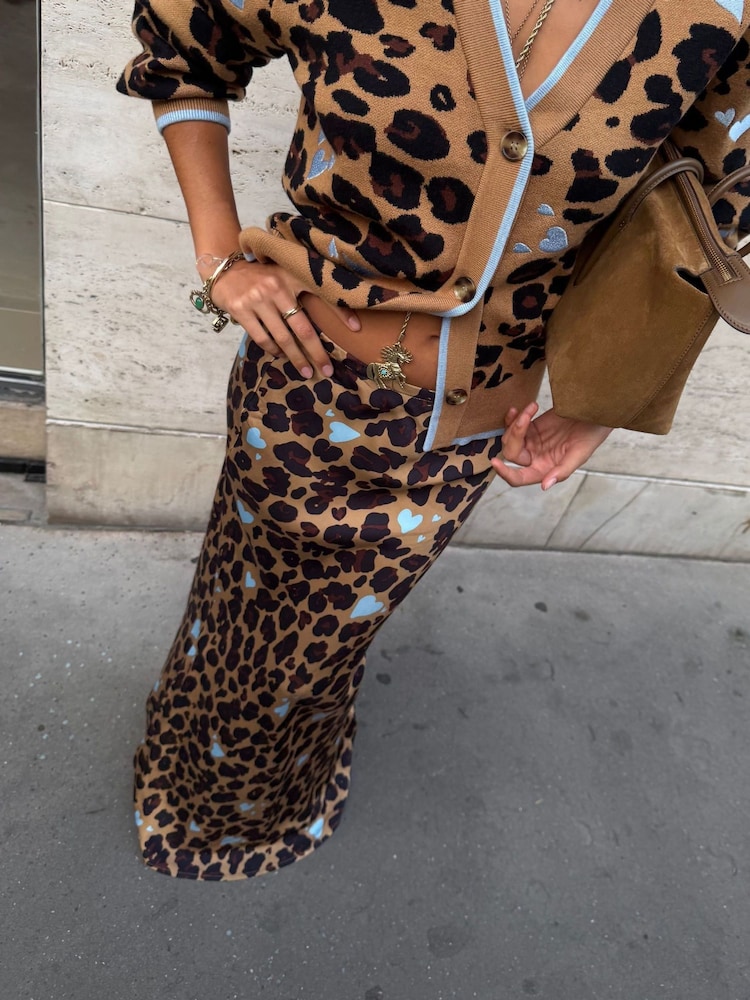Never Fully Dressed Brown Petite Heart Leopard Dorris Skirt - Image 1 of 6 Never Fully Dressed Brown Petite Heart Leopard Dorris Skirt - Image 1 of 6