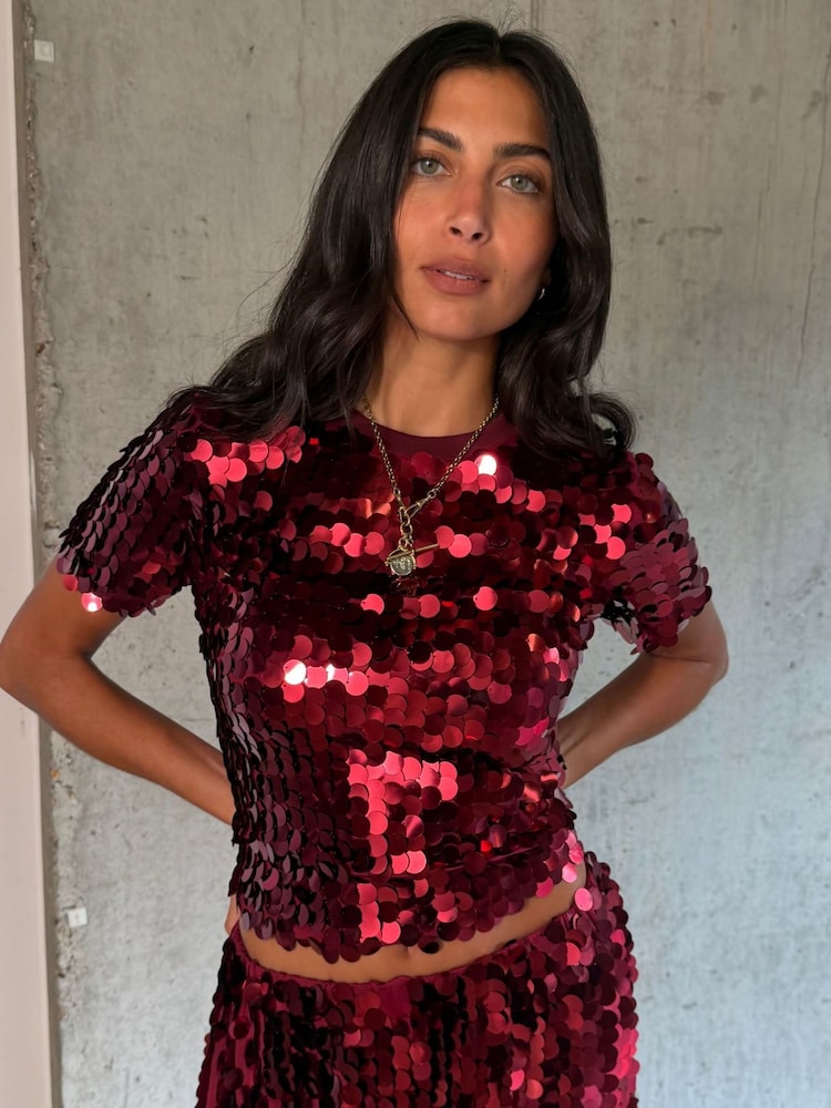 Never Fully Dressed Red Sequin T-Shirt - Image 1 of 3