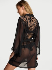 Victoria's Secret Black Chiffon & Lace Short Robe - Image 2 of 2