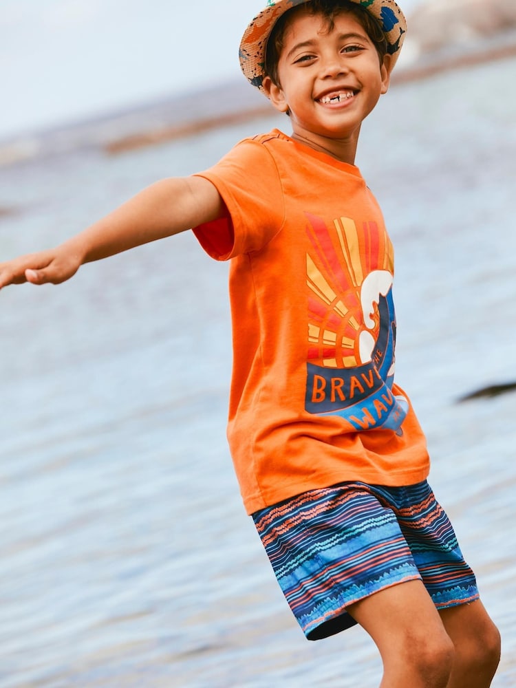 FatFace Orange Brave The Waves Graphic T-Shirt - Image 1 of 2