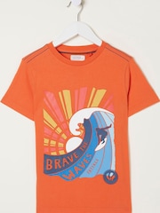 FatFace Orange Brave The Waves Graphic T-Shirt - Image 2 of 2