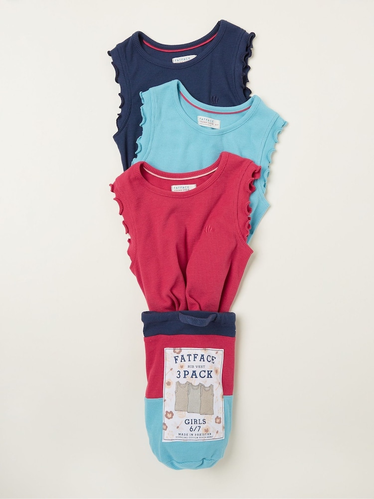 FatFace Blue Rib Jersey Vests 3 Packs - Image 1 of 4