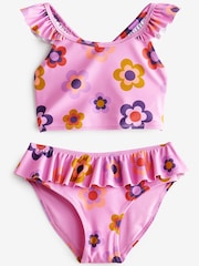 Pink Retro Floral Frill Sleeve Bikini (3-16yrs) - Image 2 of 4