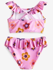 Pink Retro Floral Frill Sleeve Bikini (3-16yrs) - Image 3 of 4