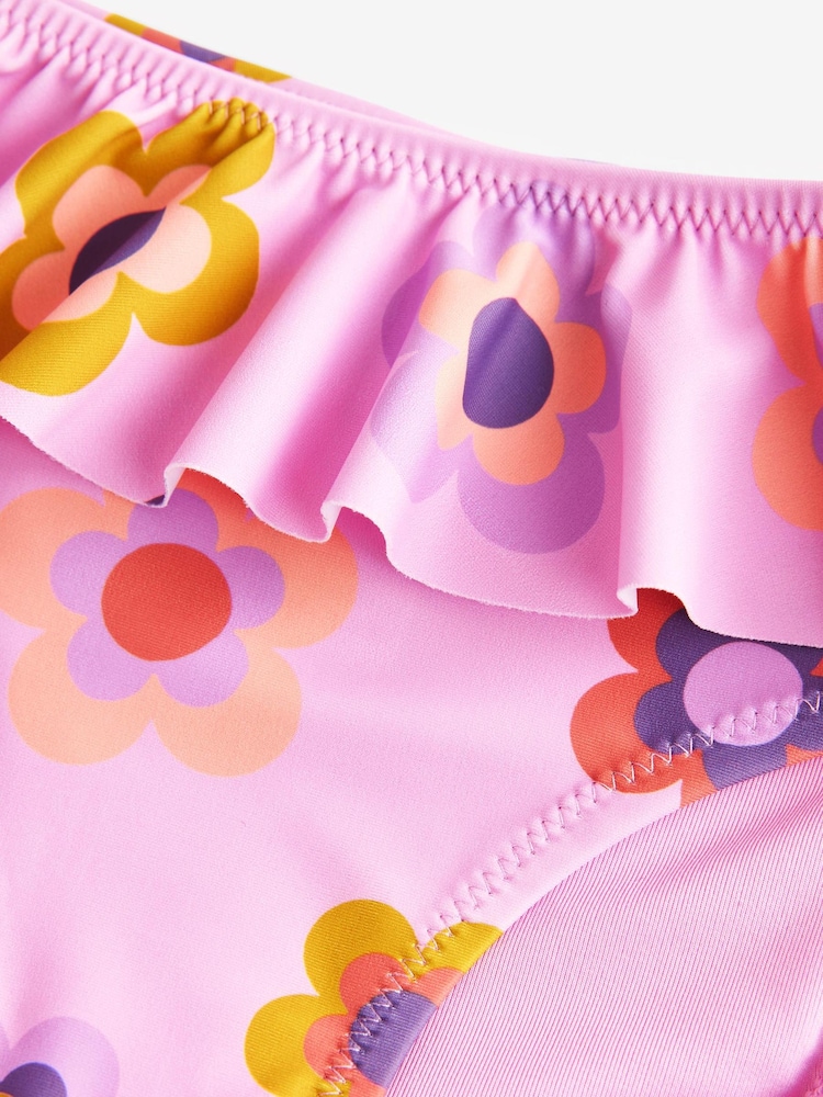 Pink Retro Floral Frill Sleeve Bikini (3-16yrs) - Image 4 of 4
