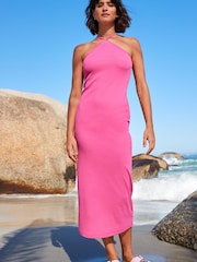 Bright Pink Halter Neck Jersey Dress - Image 1 of 5
