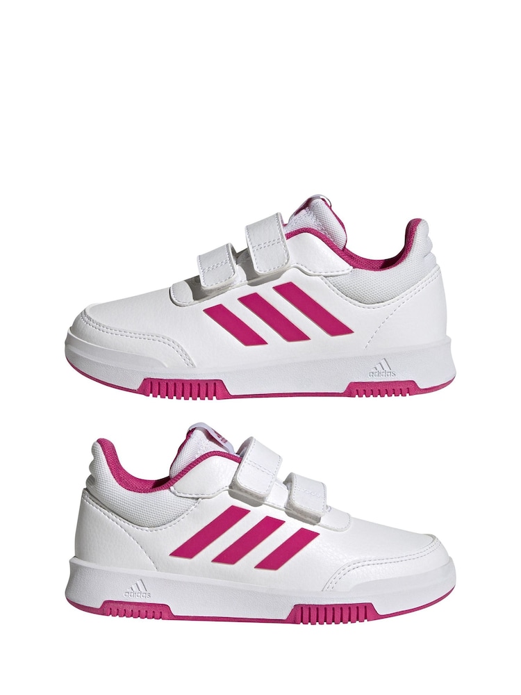 adidas White/Pink Tensaur Hook and Loop Trainers - Image 4 of 9