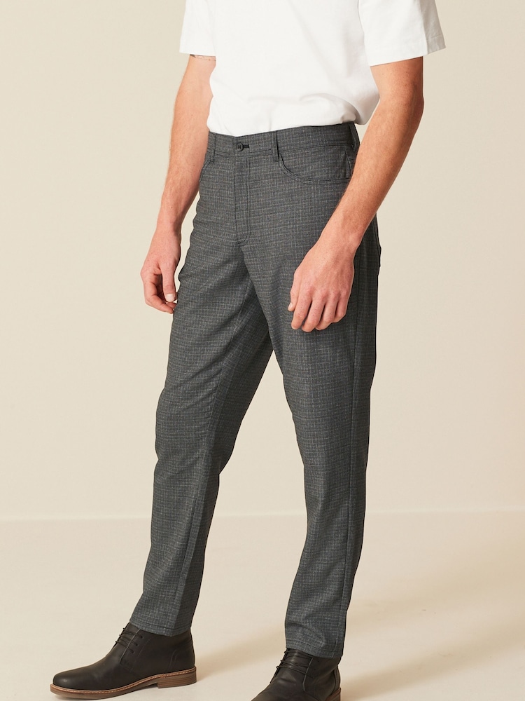 Charcoal Grey Slim Smart Textured 5-Pocket Trousers - Image 1 of 8 Charcoal Grey Slim Smart Textured 5-Pocket Trousers - Image 1 of 8