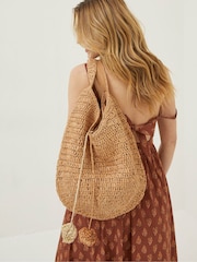 FatFace Natural Rosalie Straw Pom Pom Bag - Image 1 of 5
