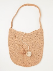FatFace Natural Rosalie Straw Pom Pom Bag - Image 2 of 5