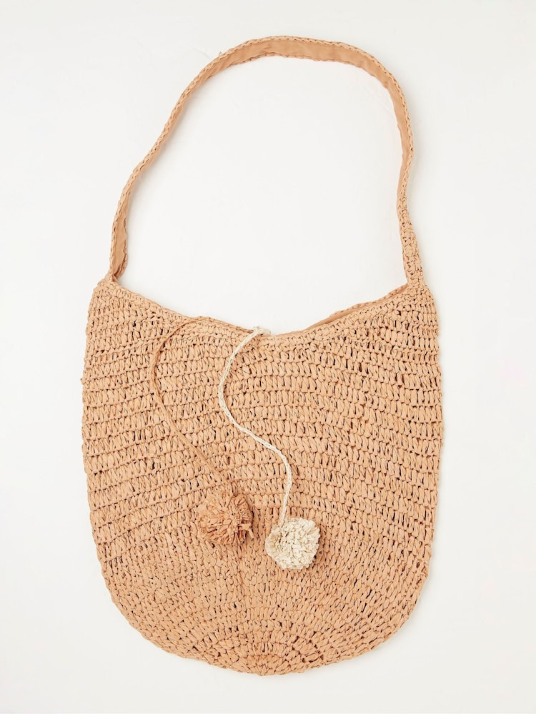 FatFace Natural Rosalie Straw Pom Pom Bag - Image 2 of 5 FatFace Natural Rosalie Straw Pom Pom Bag - Image 2 of 5