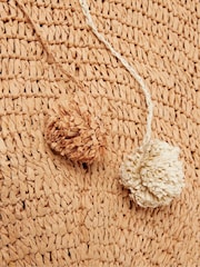 FatFace Natural Rosalie Straw Pom Pom Bag - Image 5 of 5