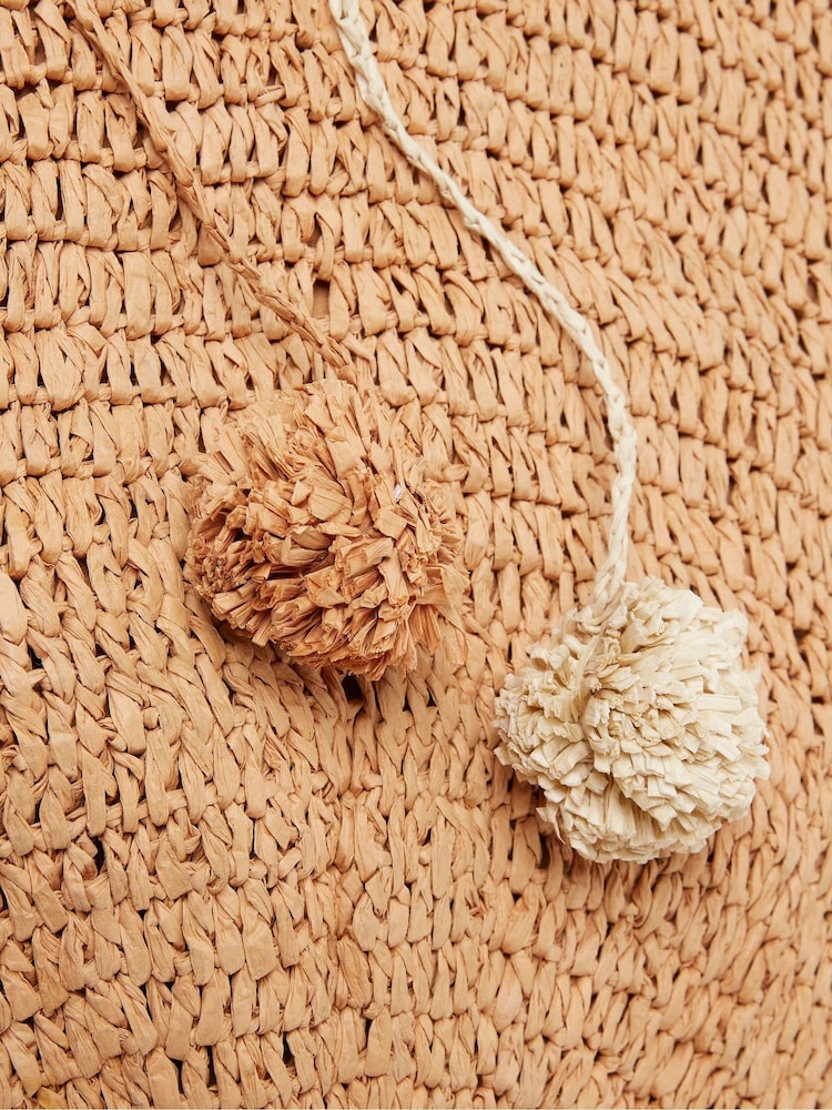 FatFace Natural Rosalie Straw Pom Pom Bag - Image 5 of 5 FatFace Natural Rosalie Straw Pom Pom Bag - Image 5 of 5