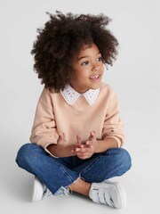 Reiss Apricot Sadie Junior Button Back Jersey Collar Sweatshirt - Image 1 of 7