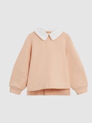Reiss Apricot Sadie Junior Button Back Jersey Collar Sweatshirt - Image 2 of 7