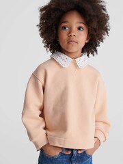 Reiss Apricot Sadie Junior Button Back Jersey Collar Sweatshirt - Image 3 of 7