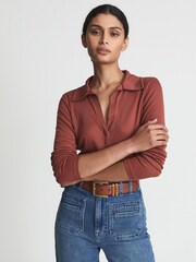 Reiss Rust Lucia Ribbed Bodysuit - Image 1 of 5