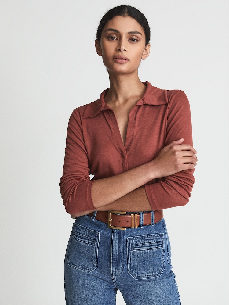 Reiss Rust Lucia Ribbed Bodysuit - Image 1 of 5