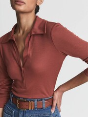 Reiss Rust Lucia Ribbed Bodysuit - Image 4 of 5