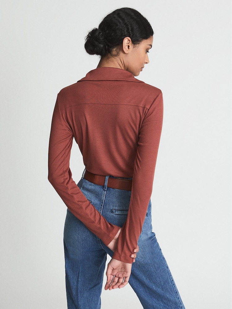 Reiss Rust Lucia Ribbed Bodysuit - Image 5 of 5