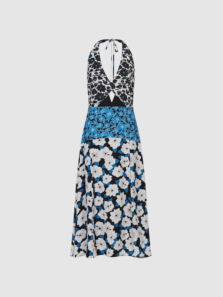 Reiss Blue Mara Floral Print Midi Dress - Image 2 of 6 Reiss Blue Mara Floral Print Midi Dress - Image 2 of 6