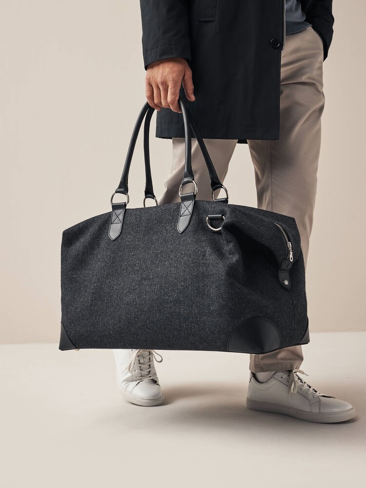 Black Herringbone Tweed Holdall - Image 1 of 10
